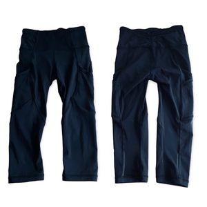 Lululemon Cropped Cycling Running Leggings 2 Ruched Waist Black Multiple Pockets